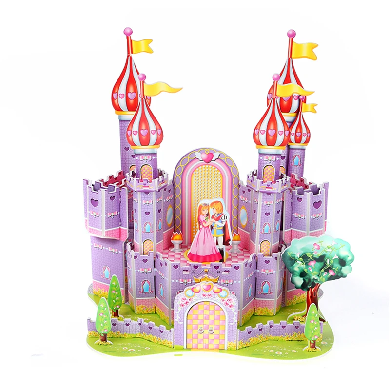 

3D Puzzle Diy Games and Puzzles Model Building Safe Foam Purple Castle Prince and Princess Palace Girl Toys for Children