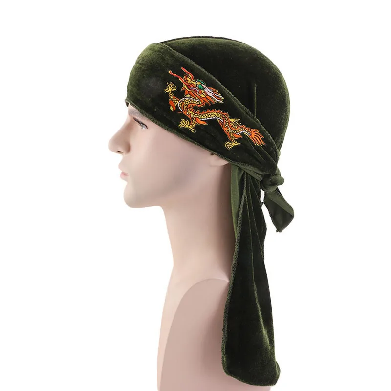 

Unisex Men Women Breathable Print Dragon Bandana Hat velvet Durag doo durag long tail headwrap cap Biker Pirate Hair Accessories