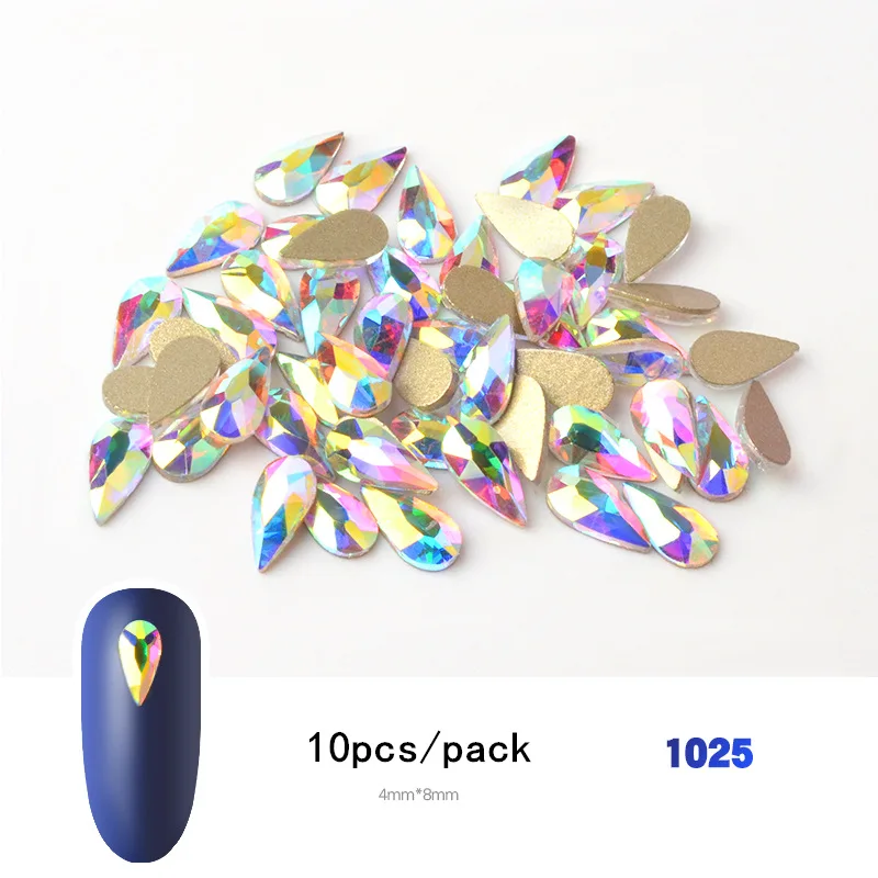 10 шт, блестящие цветные 3D Стразы для дизайна ногтей, плоские с оборота стеклянные драгоценные камни, ювелирные изделия, 30 стилей, аксессуары для дизайна маникюра - Цвет: 1025