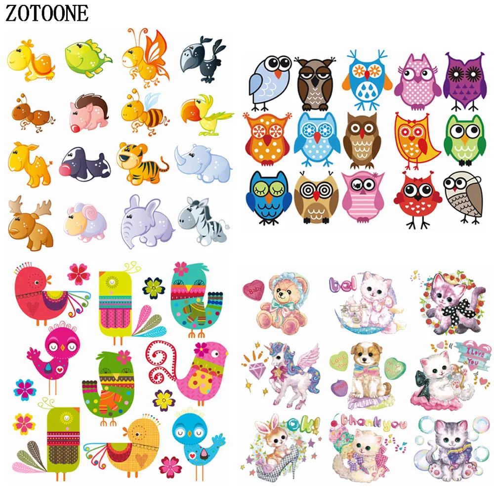 

ZOTOONE Cute Cartoon Animal Sets Applique Iron on Patches for Clothing Cat Dog Bird Heat Transfers for Clothes DIY Kids Shirt E