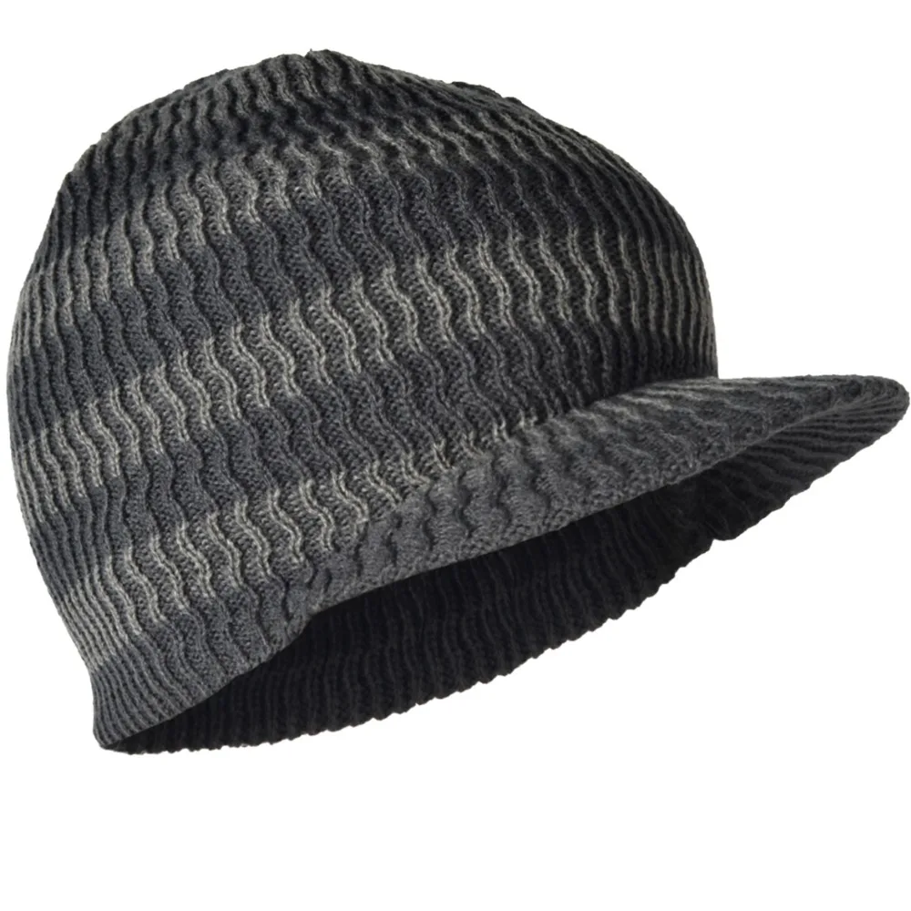 Mens Knitted Newsboy Cap Visor Beanie 