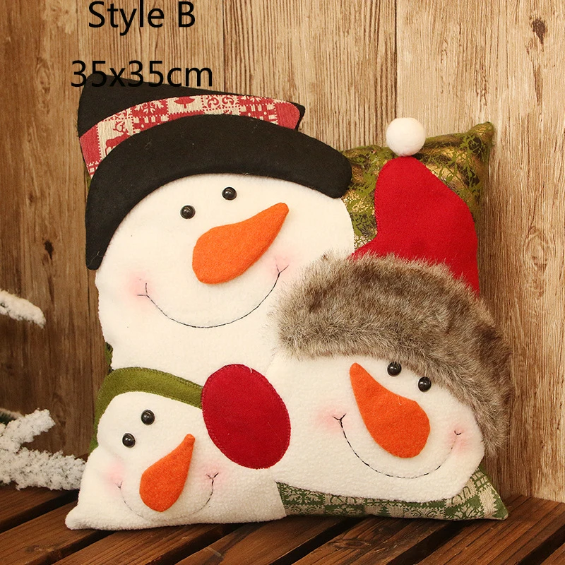 Christmas Snowman Three Cartoon Images Combination Christmas Child Gift Xmas Home Sofa Bedding Decoration 35x35cm