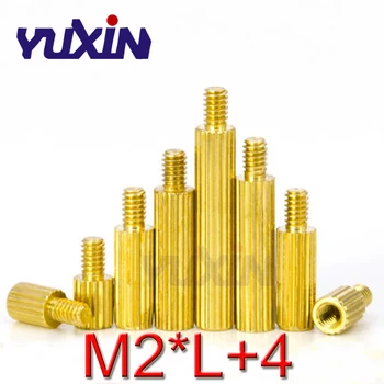 

200pcs/lot M2*L+4 2mm Brass Round Standoff Spacer Male Female M2 Brass Threaded Spacer