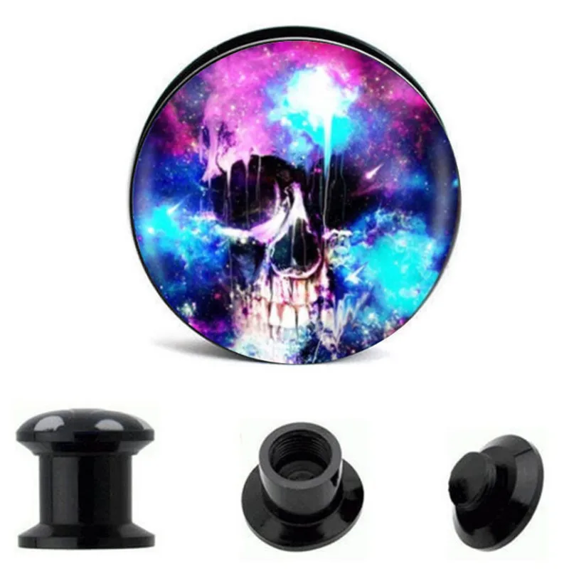 New Punk Acrylic Skeleton Skull Ear Plugs Flesh Tunnels Screw Expansion