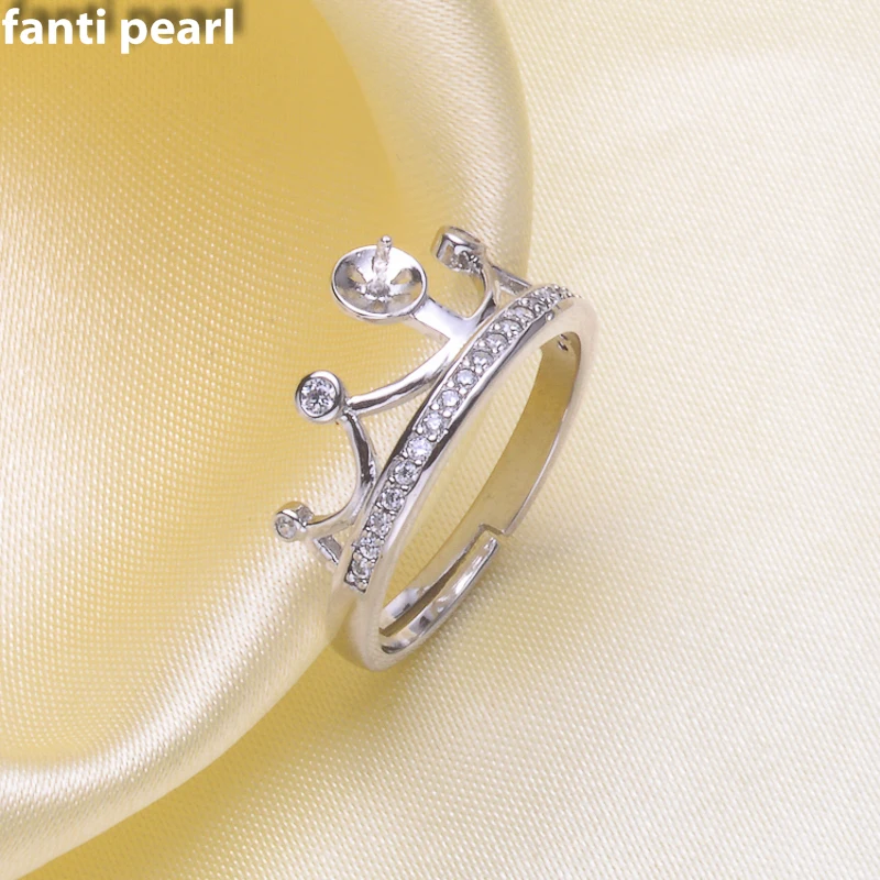 

DIY Pearl Ring 925 silver Accessories Natural freshwater Pearl rings s925 Sterling Silver ring 7-9mm crown