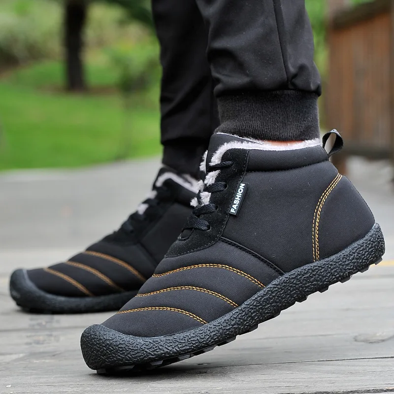 

2018 Winter Men Snow Boots Waterproof Shoes Winter Boots With Fur Fashion Men Ankle Boots Warm Plush Footwear Winter Shoes
