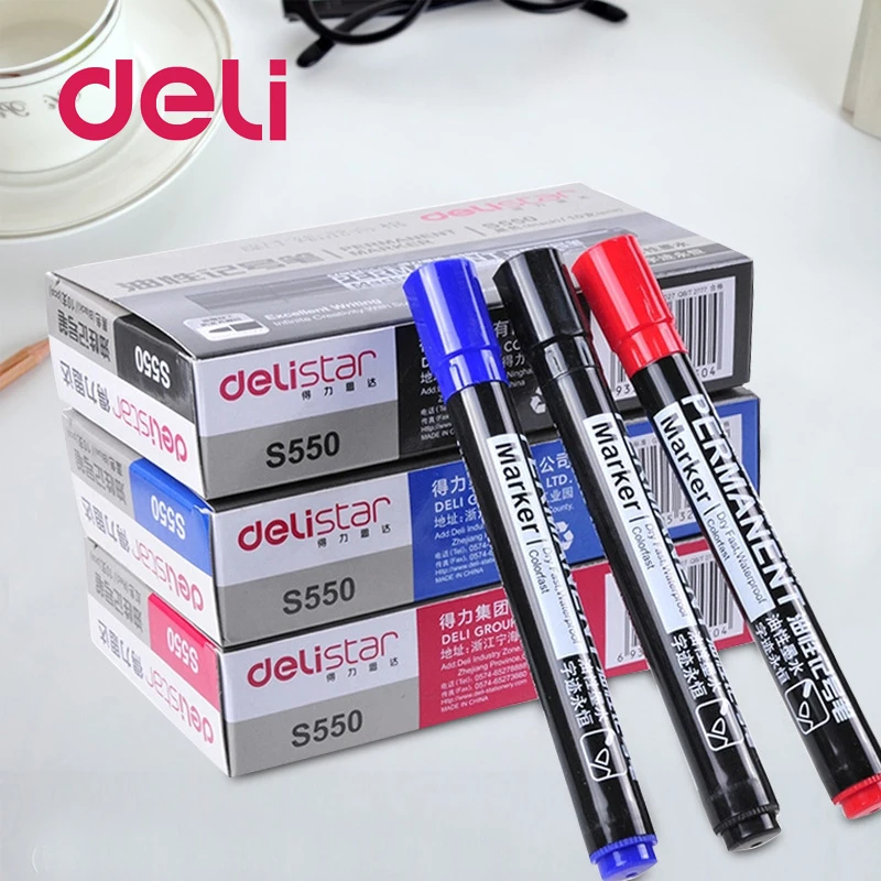

Deli 1pcs Large Capacity Black Red Blue Plastic Oily Waterproof Permanent Marker Pen Office School Supplies Markers Korean