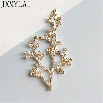 

10 PCS 3.7*6.4cm Fashion Metal Alloy KC Gold Branch Flowers Connectors Charm For Jewelry Making