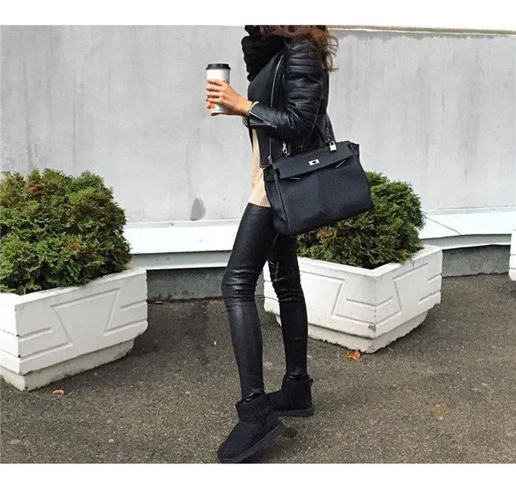 The popular high waist buckles does not have the pocket autumn winter jogger style imitation leather small feet pants big code (1)