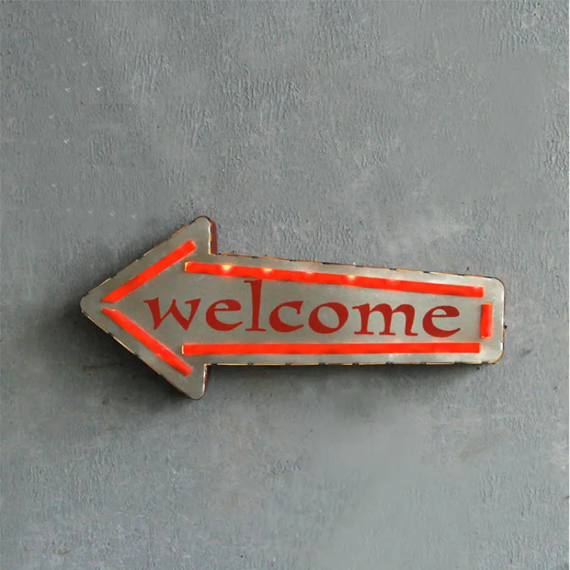 

American Village Style WELCOME Wrought Iron Wall Decorations Lamp LED Lights Decorative NightLights Shop Decorations IY304125-17