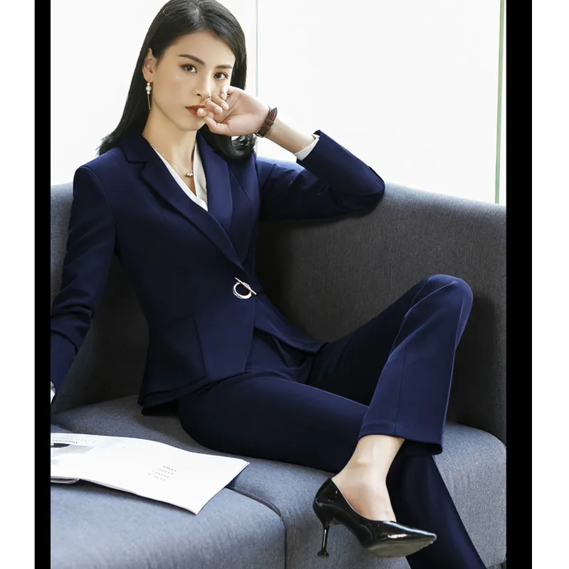 blue pant suit Fmasuth элегантный женский костюм Офисная Женская юбка формальный гофрированный приталенный жакет+ юбка комплект из 2 предметов жакет юбка костюм 111YJE1882CS01 - Цвет: blue pant suit