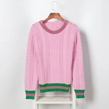 

Pearls Pink Sweaters and Pullovers Women Autumn Winter Striped Female Knitted Jumper 2019 Christmas Clothing