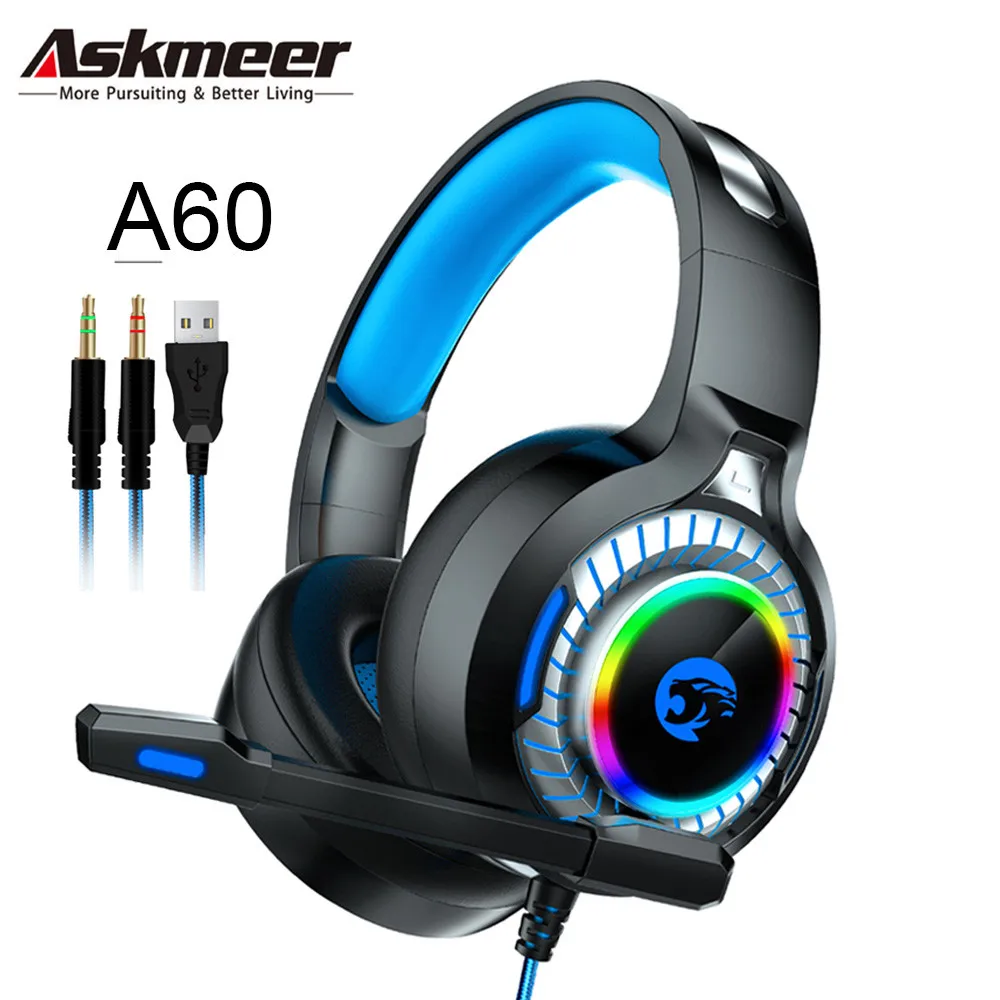ASKMEER A60 PS4 Gaming Headset casque PC Stereo Game Earphone Headphones with Microphone RGB LED Light for Xbox One Computer Gamer (1)