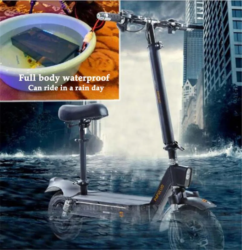 Мощный Электрический скутер 1000W два колеса 11 дюймов 48V Водонепроницаемый складной электрический скутер, способный преодолевать Броды для взрослых