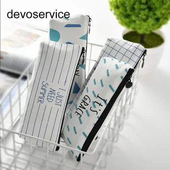 

1PC Cute Kawaii Canvas Pencil Case Creative Inverted Trapezoidal Pencil Box Simple Cartoon Student Pencil Bag School Supplie