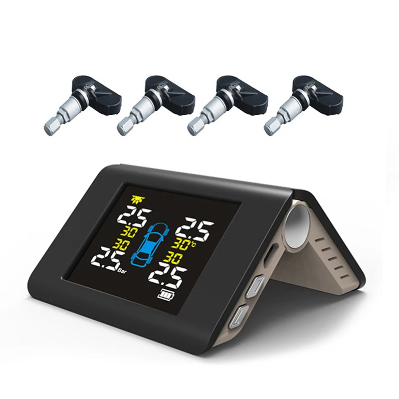 

TFT Display Tyre pressure 4 Internal Sensor Car TPMS Tire Pressure Monitoring System Solar Power Charging