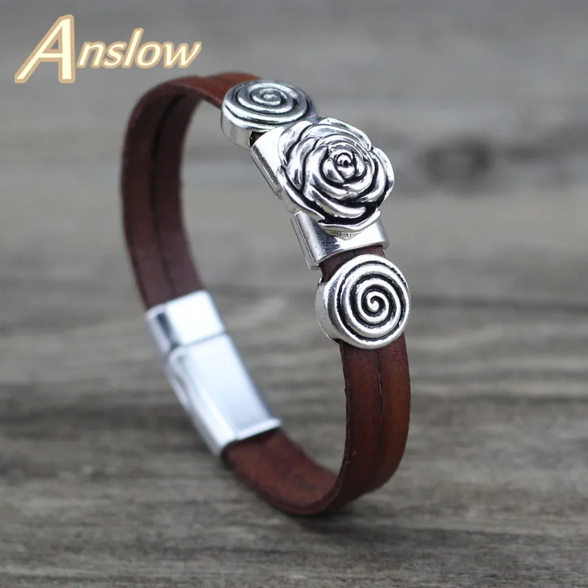 Женские кожаные браслеты Anslow винтажные в стиле ретро с розами вечерние
