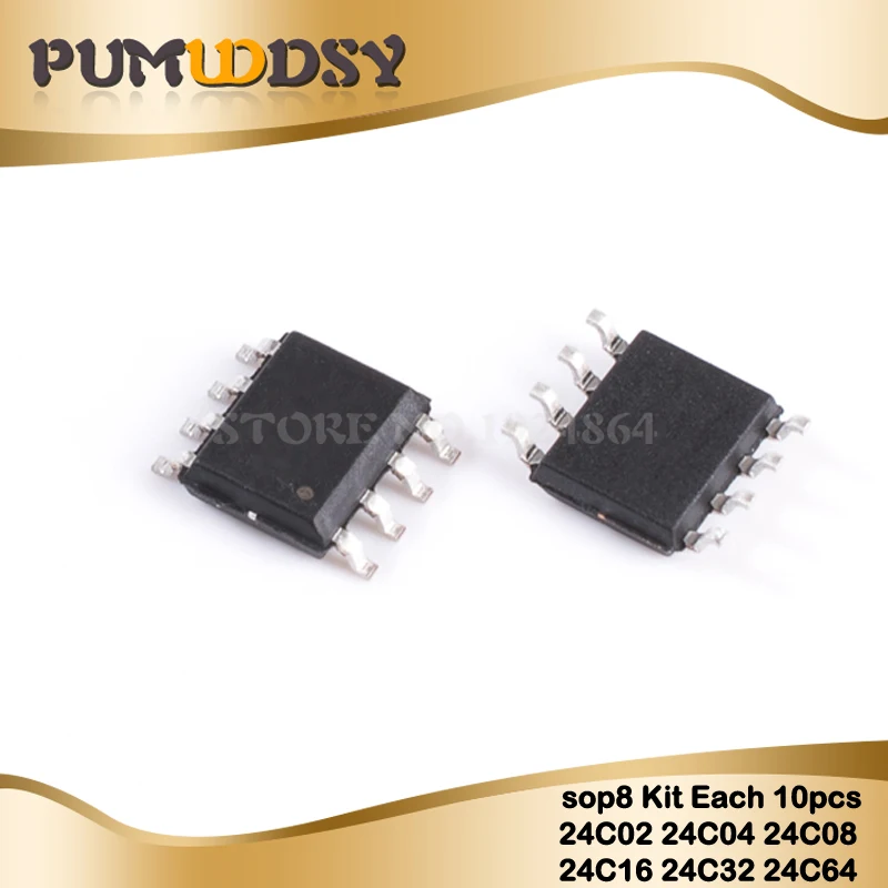 

60pcs = 6 kinds*10pcs 24C02 24C04 24C08 24C16 24C32 24C64 sop kit Each 10pcs