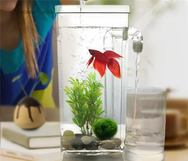 1 stuk plastic luie kleine aquarium mini vissenkom vierkante aquarium ronde aquarium ecologische fishbowl rransparen Home Garden