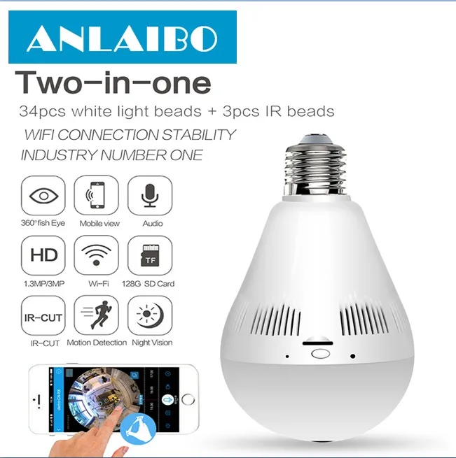 

1080P 360 degree Wireless IP Camera Bulb Light FishEye Smart Home CCTV 3D VR Camera 1.3MP Home Security WiFi Camera Panoramic