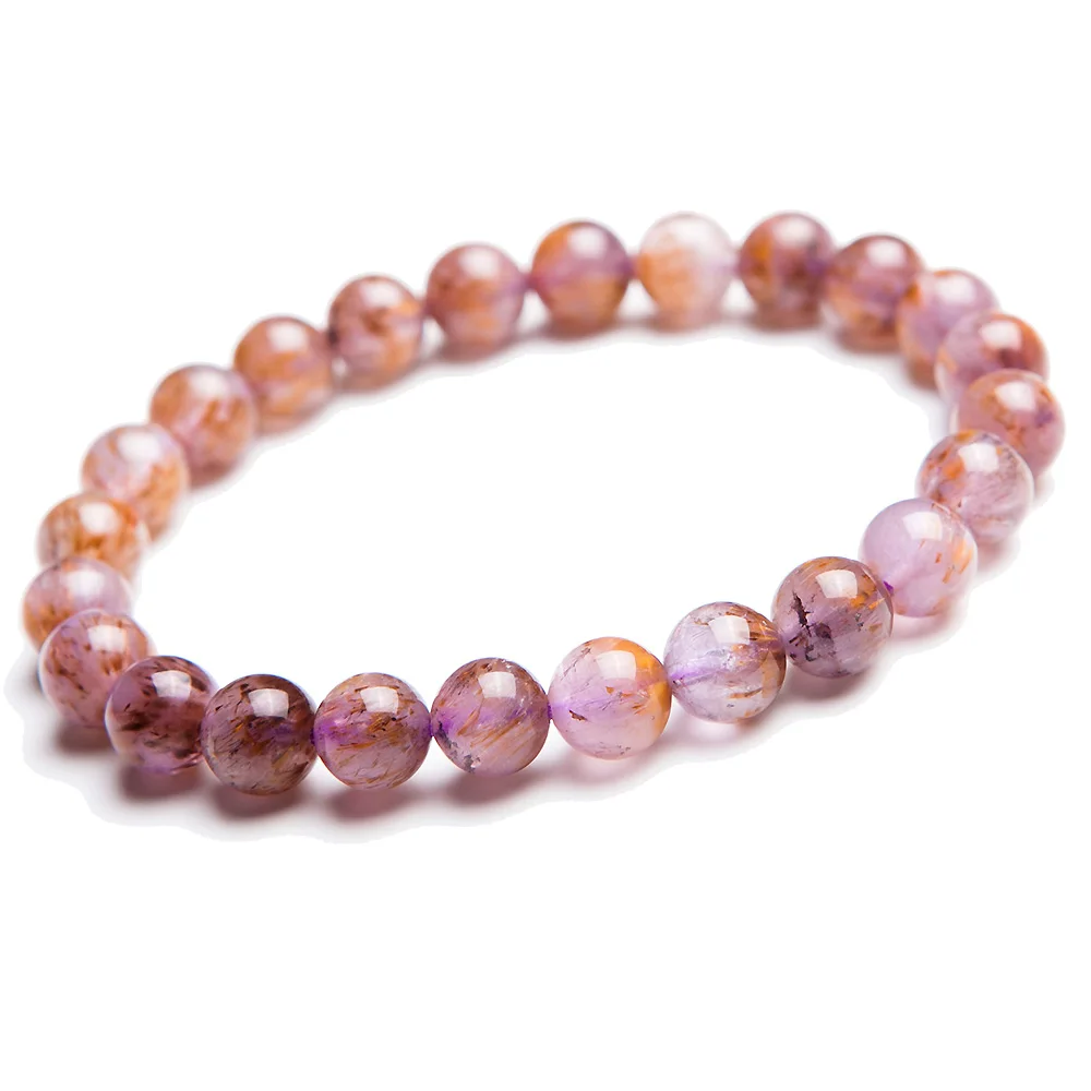 

Top Quality Natural Cacoxenite Purple Rutilated Quartz Bracelets Women Men Stretch 7mm Crystal Round Beads Bracelet AAAA
