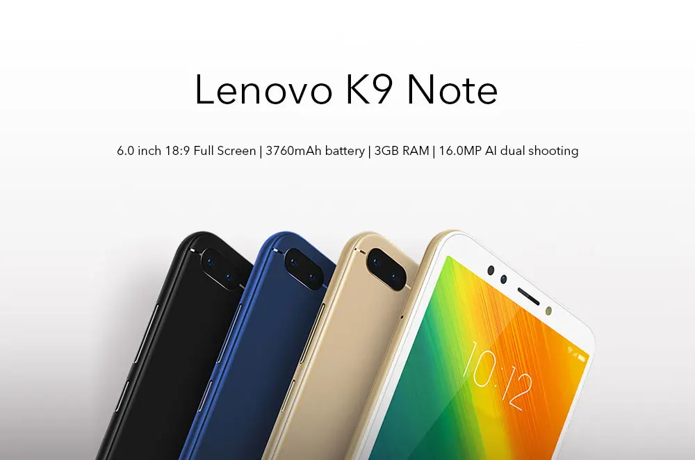 Lenovo K9 Note 4G смартфон 6,0 ''Android 8,1 64-разрядный Восьмиядерный процессор Qualcomm Snapdragon 450 Core 1,8 GHz 3 GB Оперативная память 32 ГБ Встроенная память 16.0MP + 2.0MP