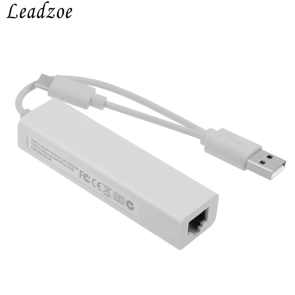 USB Hub, leadzoe USB разветвитель с 3 USB 2,0 хаб Порты и разъёмы и 1 Ethernet сетевой адаптер и Тип C Питание для Macbook android