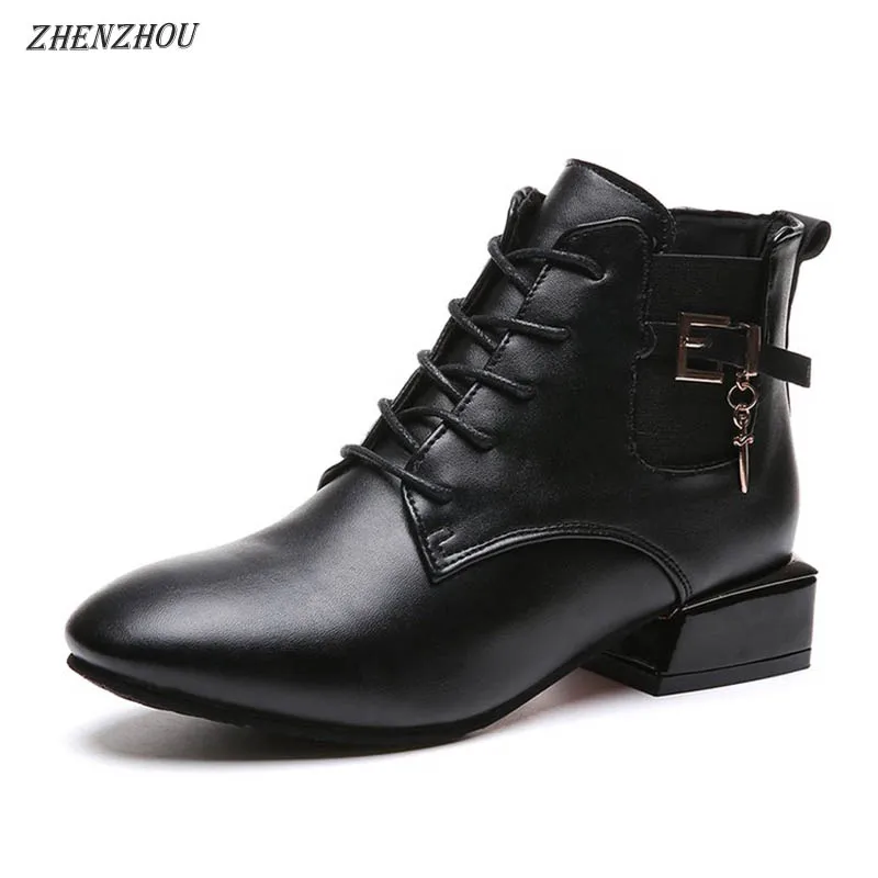 

Free shipping 2018 winter new women's shoes with round head thick with buckle buckle elastic Martin boots with ankle boots
