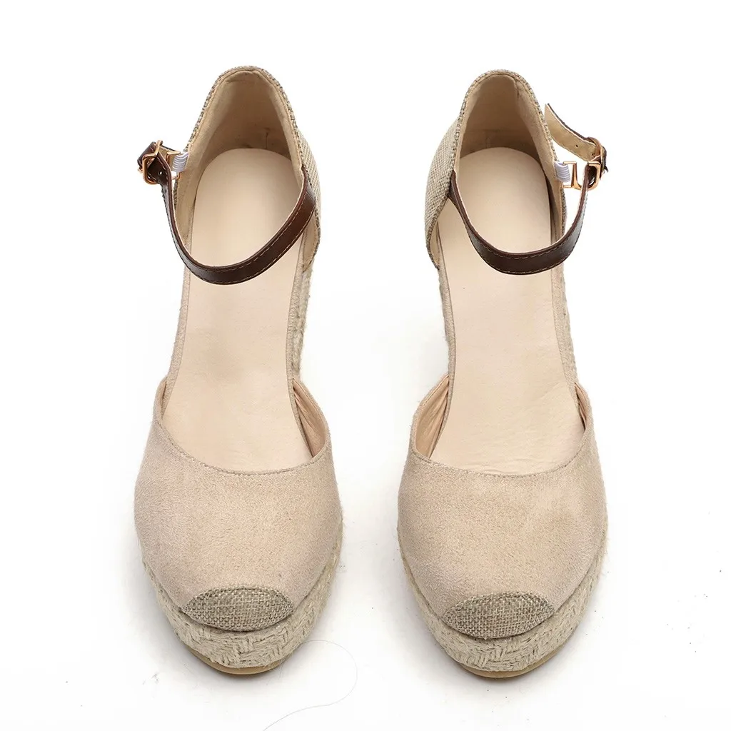 Г., летние босоножки женские модные уличные сандалии из флока на высокой танкетке повседневная обувь с круглым носком, женская обувь, ete, F763