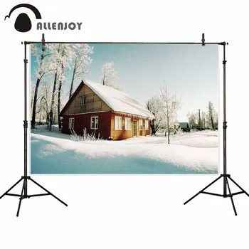 

Allenjoy backgrounds for photography studio winter sunshine forest wooden house snow covered ground blue sky backdrop photocall