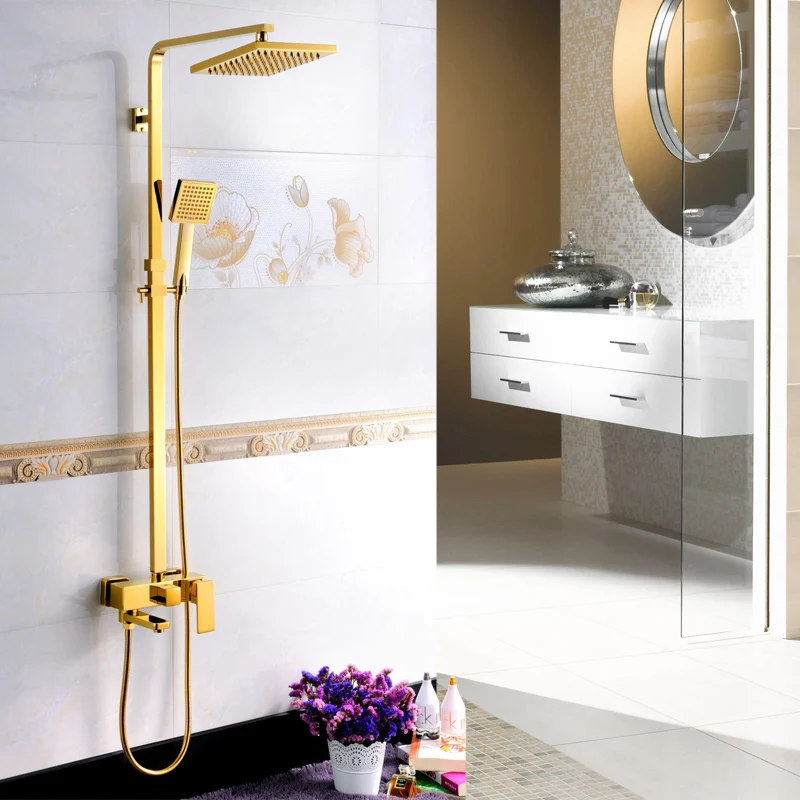 Роскошный Золотой смеситель для ванной комнаты с " латунной насадкой для душа, водопроводные краны
