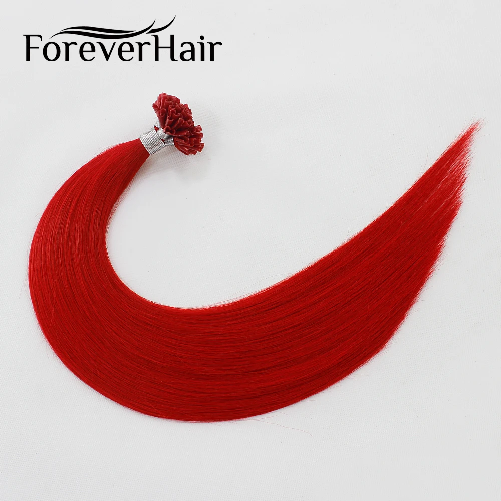 

FOREVER HAIR 0.8g/s 18" 20" Remy Nail U Tip Hair Extensions Red Color Pre Bonded Hair On Keratin Capsules Hot Fusion Hair 50pcs