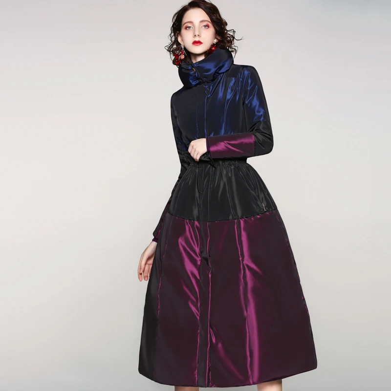 

Winter fashion brand good quality stand collar hit color duck down coat female zipper stitching oversize warm down parkas wq595