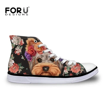

FORUDESIGNS Floral Yorkie Print 2019 New Spring Women Sneakers Breathable Flat Women's Vulcanize Shoes Footwear Woman Casual