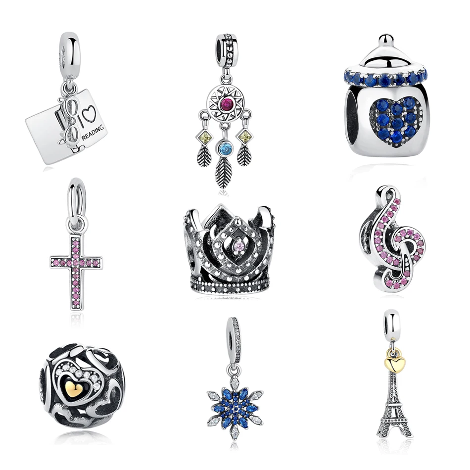 

Fit Authentic Pandora Charms Bracelet Silver 925 Original Antique Eiffel Tower The Cross Crown Heart Snowflake Beads Gift