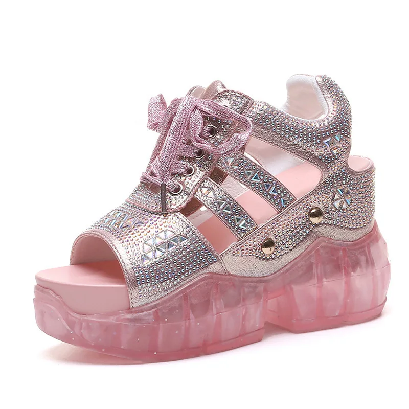 

Women Sandals 2019 Summer Ladies Platform Sandals 10CM Heels Wedges Thick Bottom Casual Comfortable Women Sneakers Silver Pink