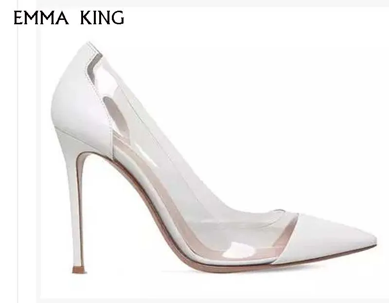 

New Sapato Feminino Pointed Shallow PVC Pumps High Heel Stiletto Banquet Sweet And Elegant Women's Shoes Plus Size EURO 35#-43#