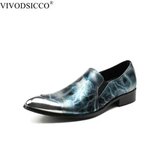 VIVODSICCO/Мужские модельные туфли мужские лоферы ручной работы Вечерние тапочки для банкета роскошные мужские туфли на плоской подошве без застежки с металлическим носком
