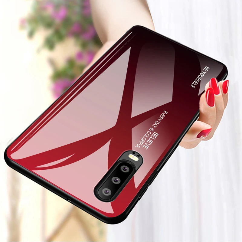 

Gradient Protective Tempered Glass Phone Case For Huawei P20 Pro P30 Lite Hard Back Glass Cover Case Silicone Bumper Shell Coque