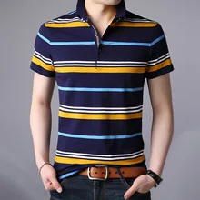 Мужская рубашка поло Новая летняя деловая Повседневная дышащая полосатая одежда с коротким рукавом
