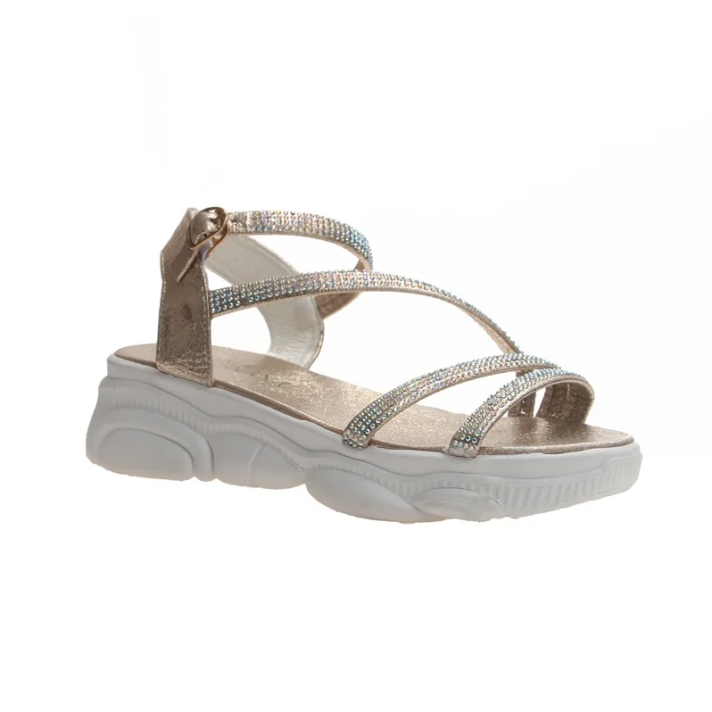 

Carole Levy 2019 Sports Style Shoes Women Summer Newest Gold Silver Open Toe Lady Wedges Sandals Bling Crystal Rome Style Shoes