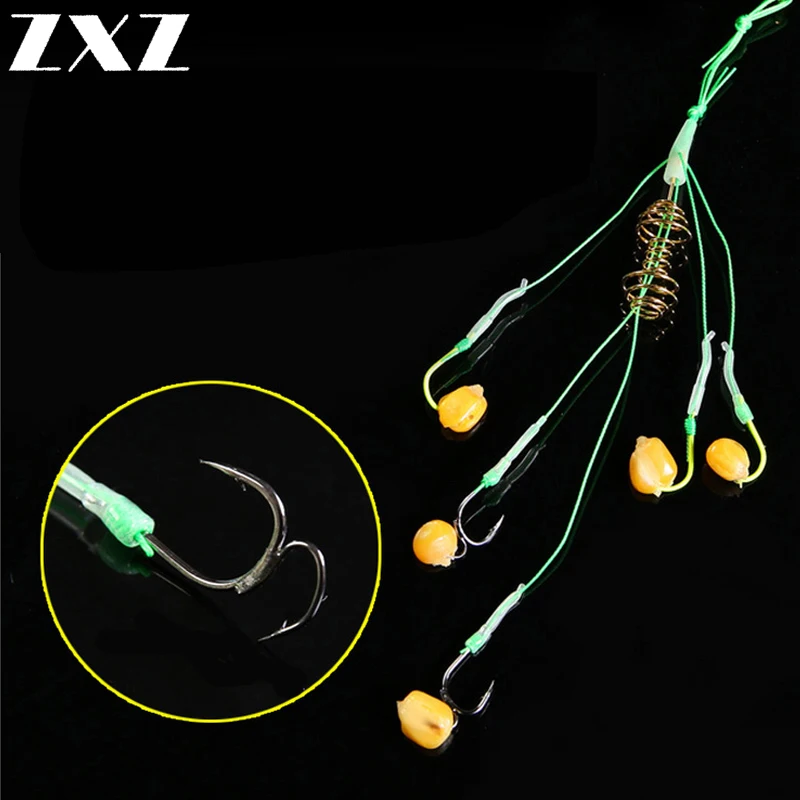 

String Fishing Hook Carp Fishing Lure Bait Trap Feeder Cage Sharp Bunch Explosion Fishing Hook with Line Stainless Steel Springs