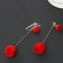 Red Black Fashion Plush Ball Drop font b Earrings b font For Women Korean Velvet Round