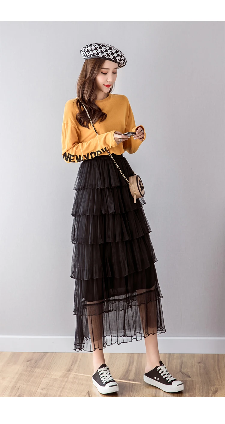 Сетчатая юбка, весна, новые женские модные юбки для женщин с завышенной талией, Многоуровневая многослойная юбка Феи 1931 50