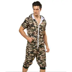 Centuryestar для мужчин камуфляж летом прохладно короткие пижамы Onesie одна деталь Пижама с капюшоном Hombre Combinaison Пижама для взрослых