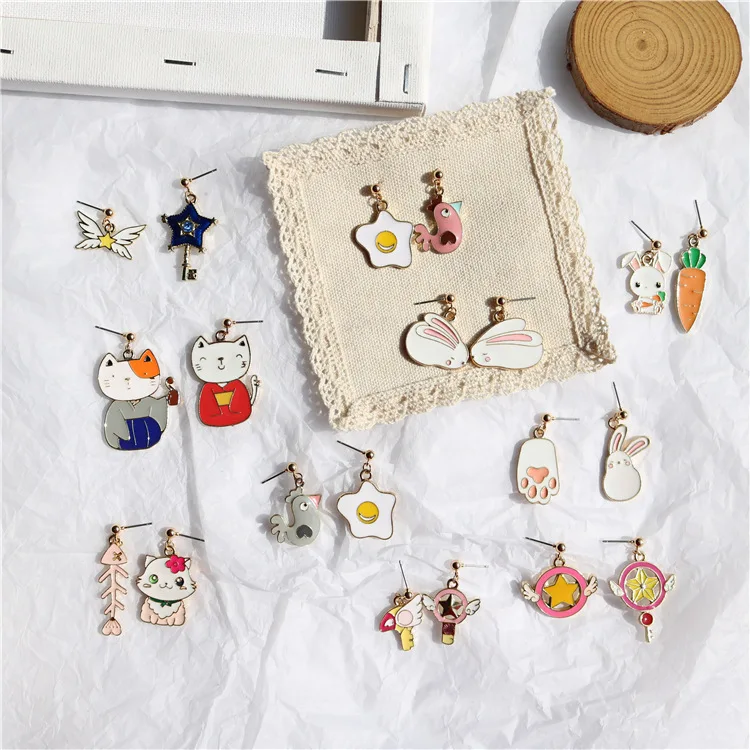 

Japanese Department Lovely Girl Asymmetrical Earring Decoration Rabbit Carrot Cat Fish Bone Women Creative Personality Earring