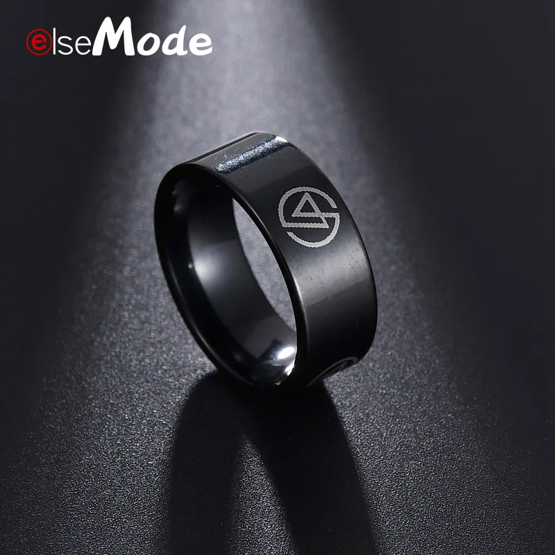 ELSEMODE Rock Linkin Park Fans Logo Black 8mm Ring For Men Boy 316L Stainless Steel Party Gift