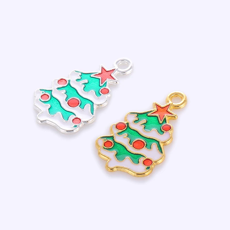 

15PCS Silver/Gold Plating Colorful Enamel Christmas Tree Charms Pendants For Jewelry Making DIY Handmade Jewelry Accessories