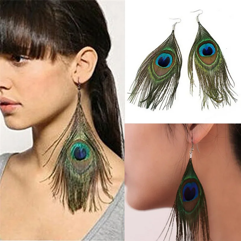 1 пара длинные висячие серьги с перьями павлина|earrings for|dropping earrings for womendrop |