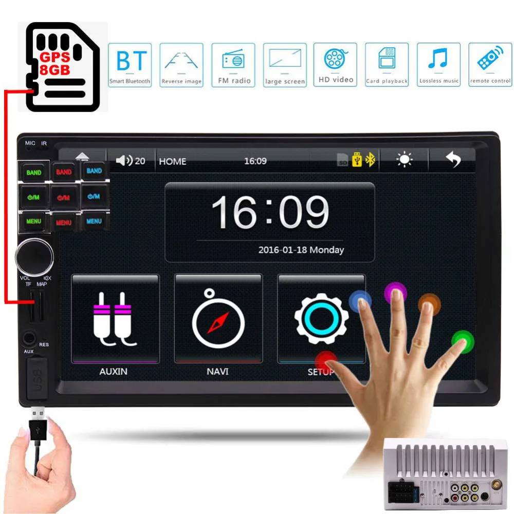 

Car Video Player USB SD Aux Multimedia Autoradio FM AM Headunit GPS Car PC Bluetooth Car Auto Monitor with 7 inch Hot Sale GPS